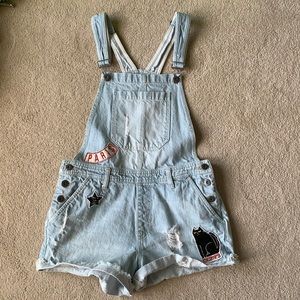 Overall Shorts - Light Wash with Patches